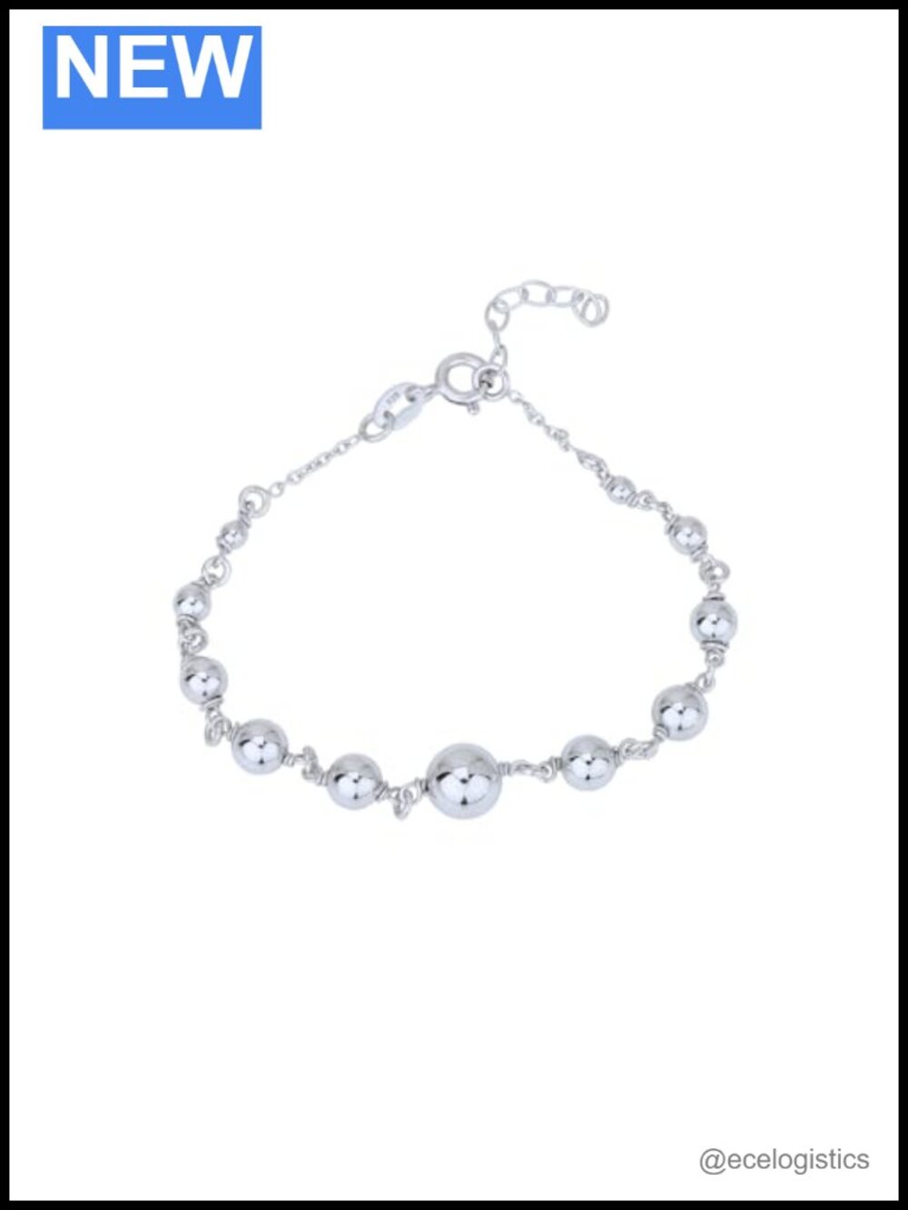 Sterling Silver Beaded Bracelet Rhodium Plated 925 Stamp Handcrafted Women